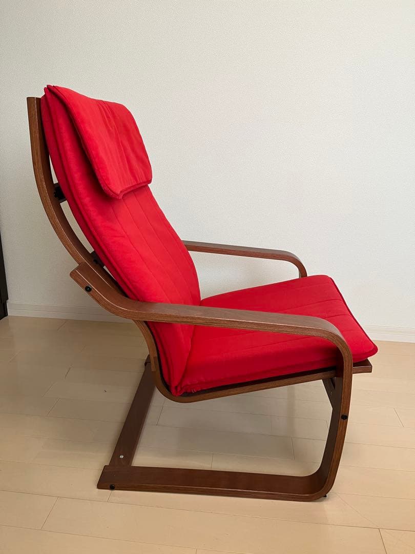 IKEA ポエング　 パーソナルチェア＆オットマン　 赤　クッション付