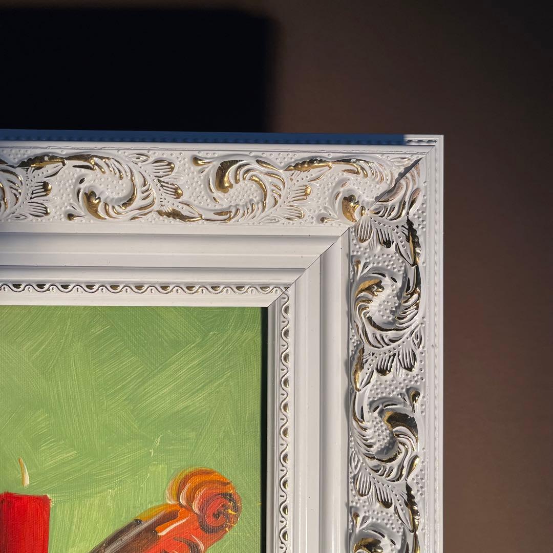 手書き油絵 バイオリンと本 額付 絵画 インテリア 油彩画