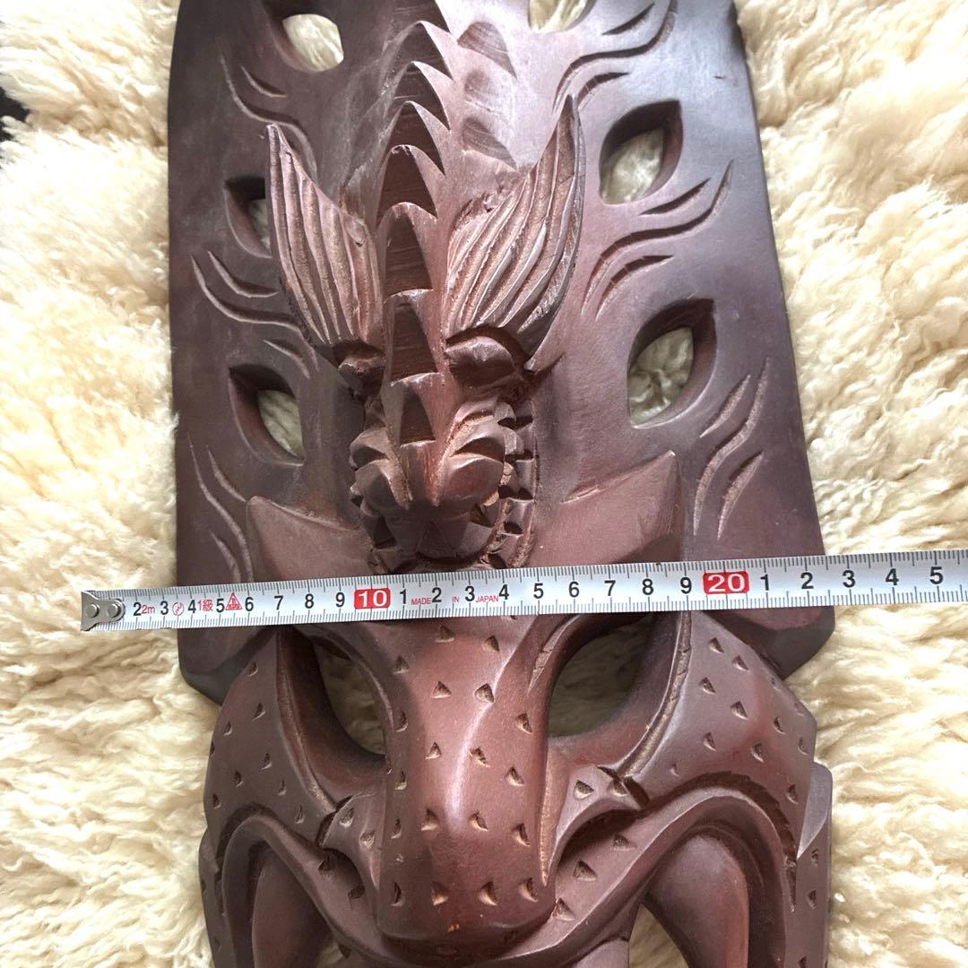 木製彫刻マスク ダークブラウン　インドネシア　お面　ヴィンテージ　壁飾り