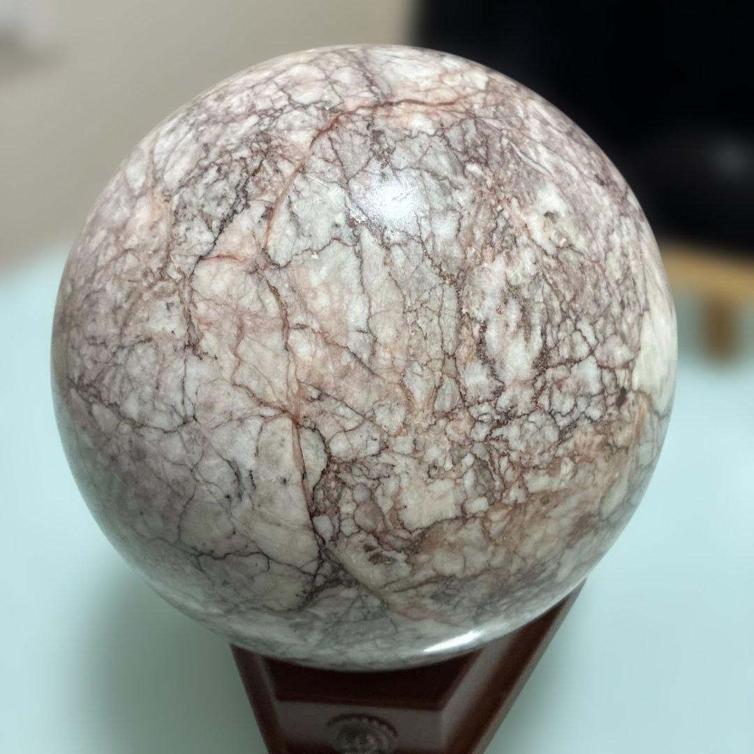 大型高級大理石 球体置物 木製台座付き( 球直径160mm)