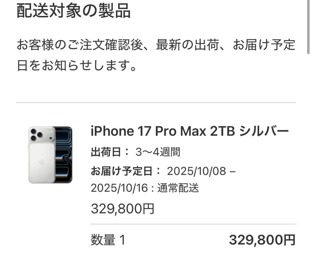 さ*な様 iPhone17 ProMax 2TB シルバー即日発送