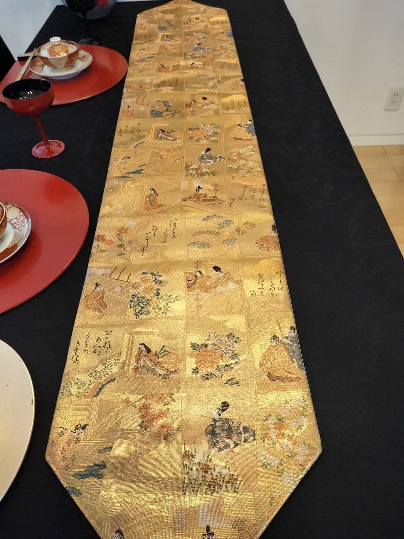 A767高級‼️源氏物語‼️ひな祭り‼️袋帯テーブルランナー1m79cm