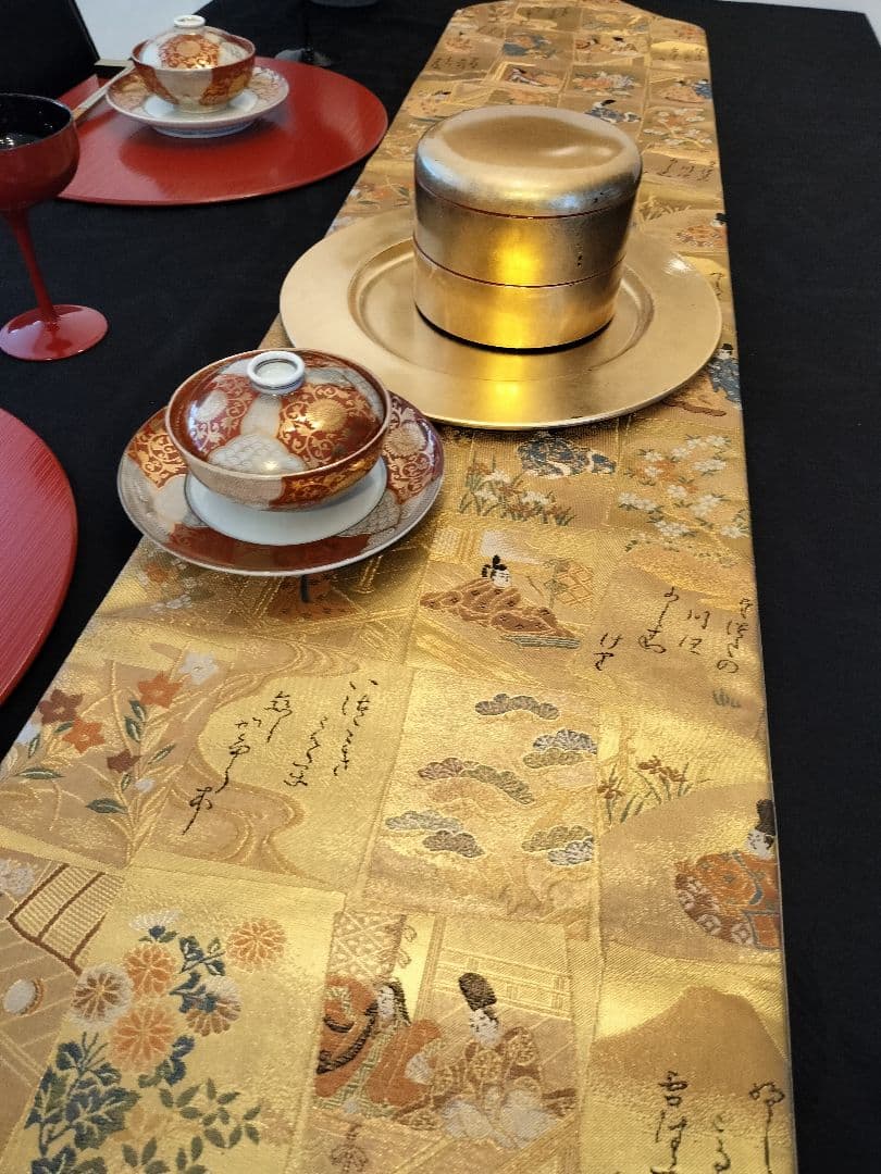 A767高級‼️源氏物語‼️ひな祭り‼️袋帯テーブルランナー1m79cm