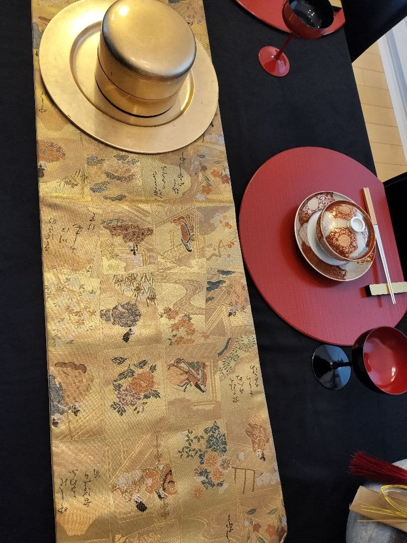 A767高級‼️源氏物語‼️ひな祭り‼️袋帯テーブルランナー1m79cm