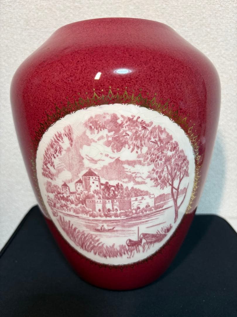 昭和レトロ NIKKO ダブルフェニックス 花瓶 金彩 赤釉 骨瓷
