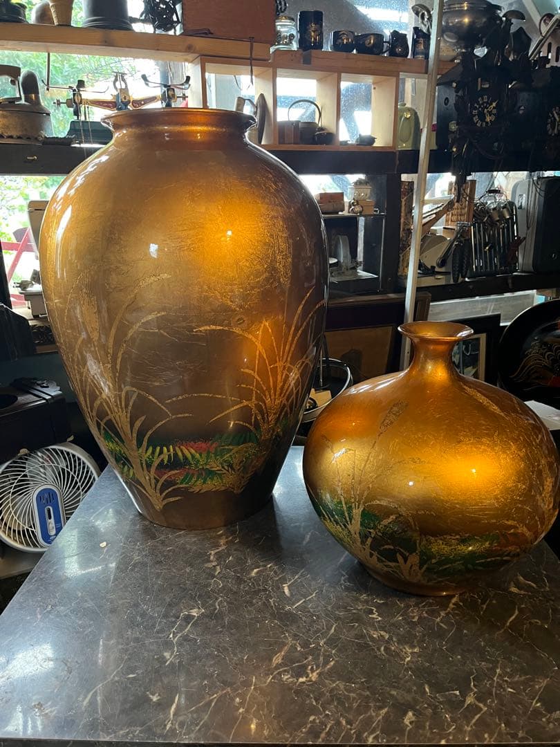 金箔花瓶、金箔銅製花瓶、花瓶 花器