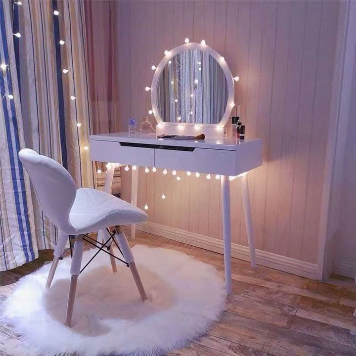 即日発送　ホワイト　北欧風ins話題オシャレドレッサーコスメデスクスツールセット