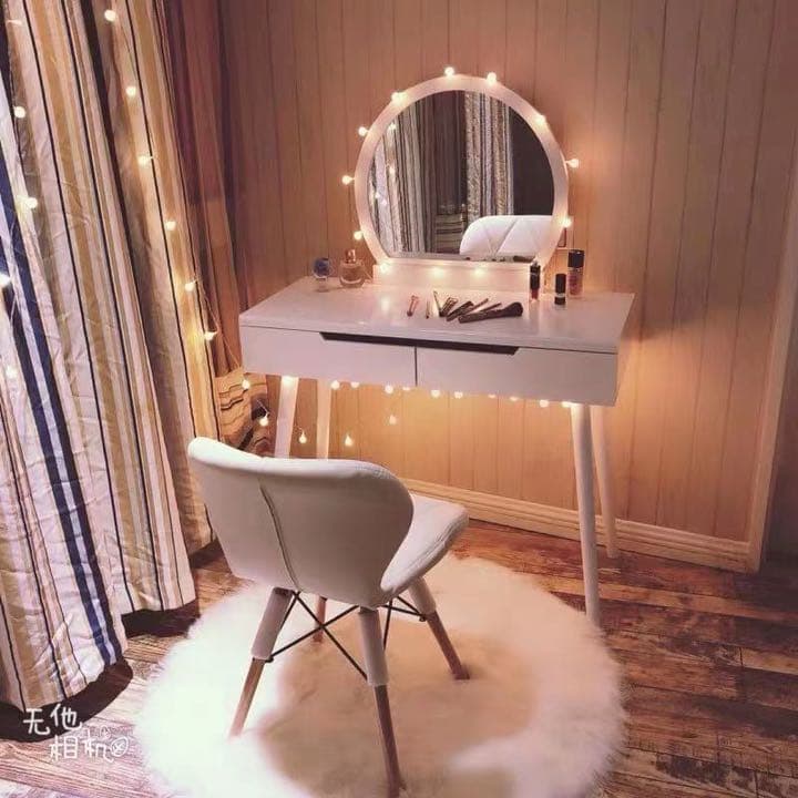 即日発送　ホワイト　北欧風ins話題オシャレドレッサーコスメデスクスツールセット