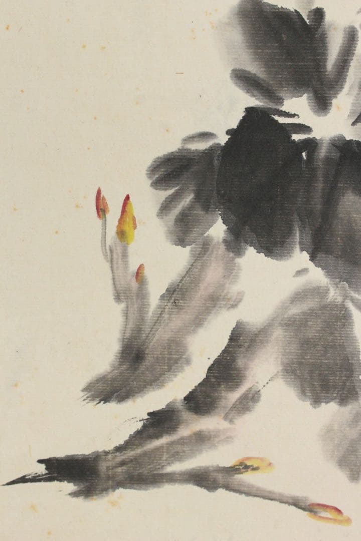 No5738 掛軸　現代中国画家　于老三　牡丹蝶図　紙本着色　墨彩画　送料無料