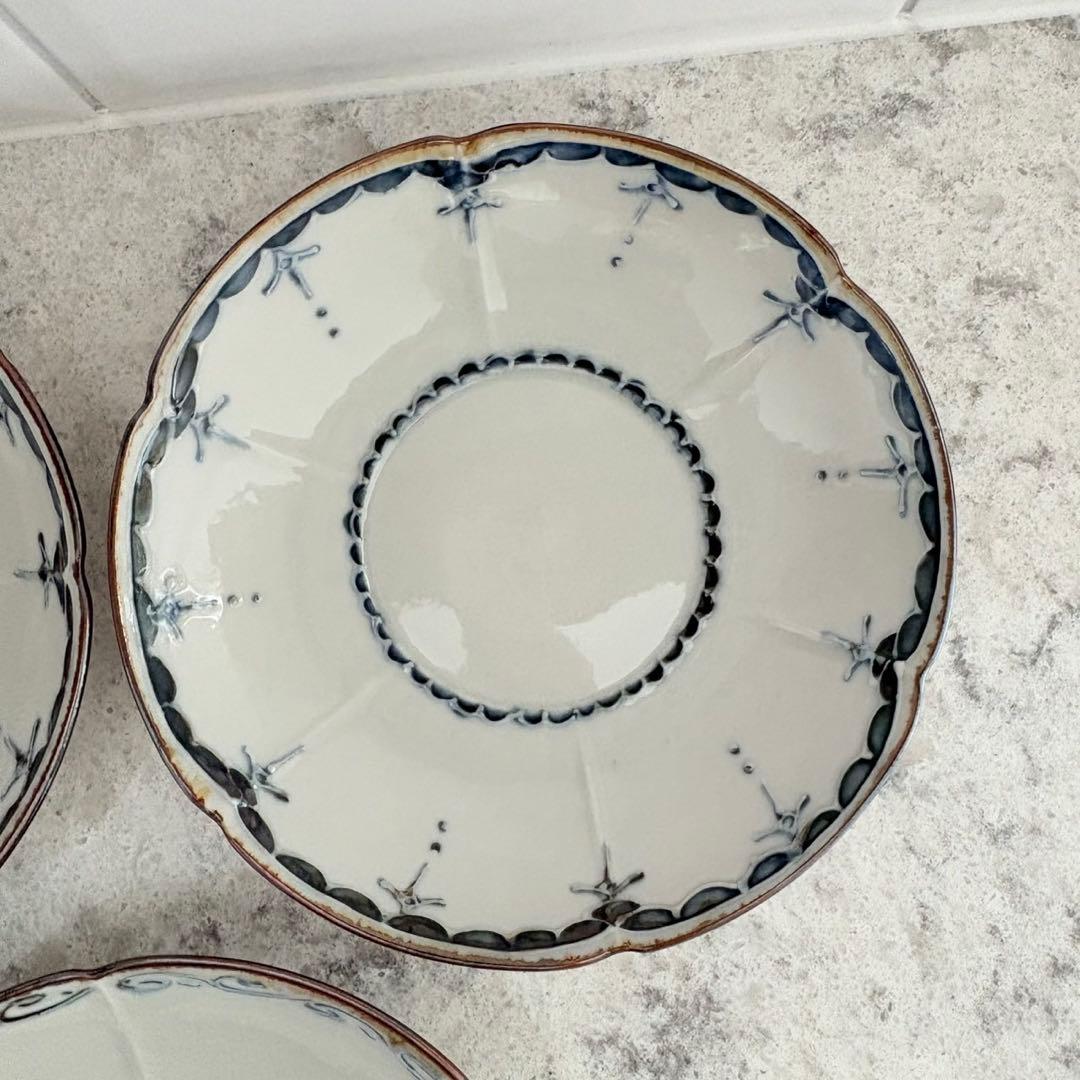 志村和晃☆染付イッチン瓔珞文輪花6寸皿 3枚セット