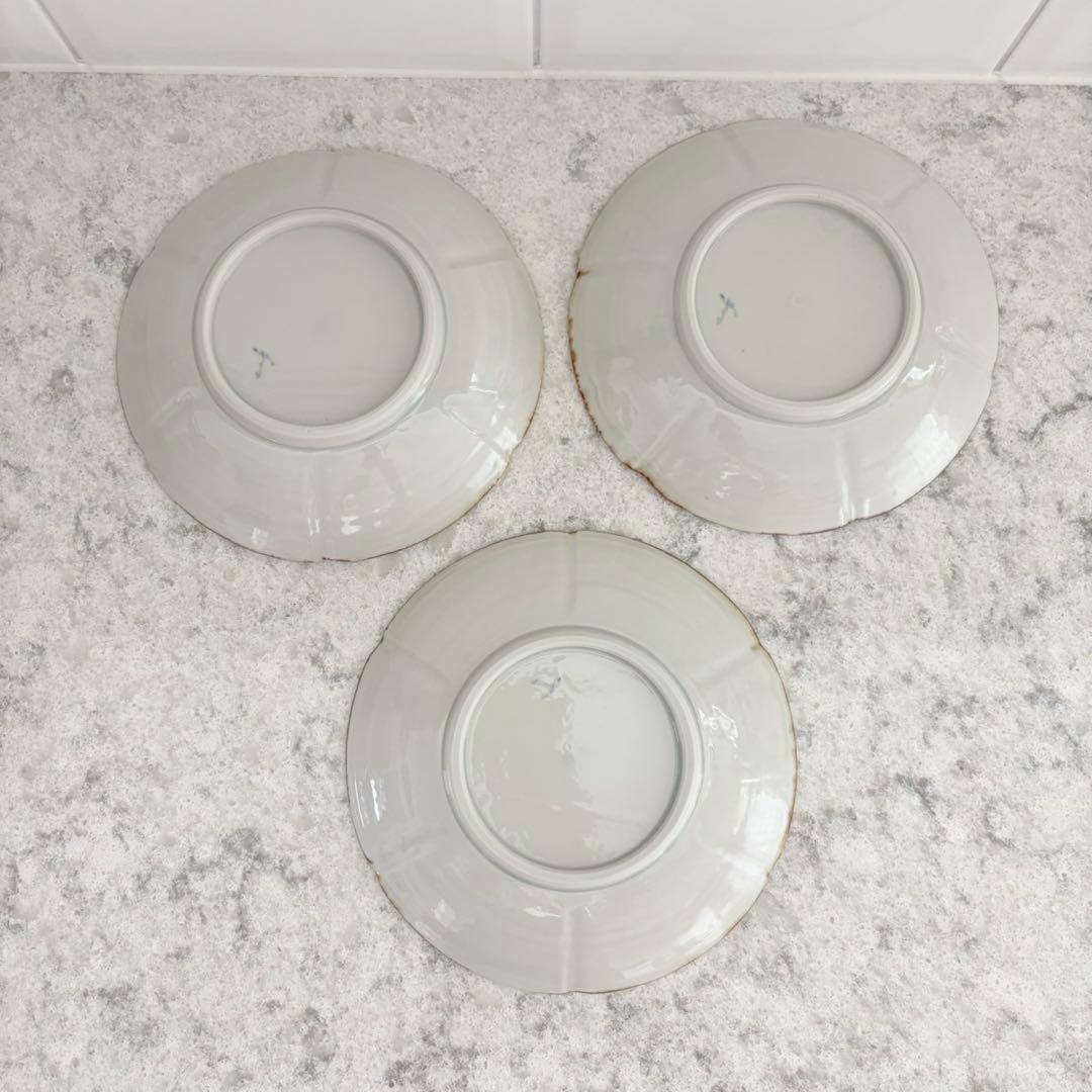 志村和晃☆染付イッチン瓔珞文輪花6寸皿 3枚セット