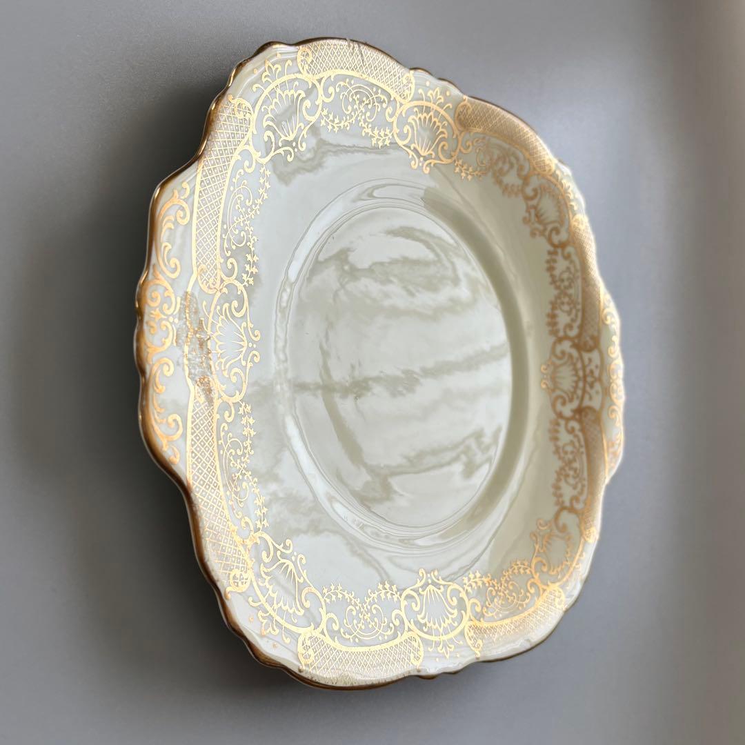 英国製アンティーク　CROWN STAFFORDSHIRE　金彩　取手付プレート