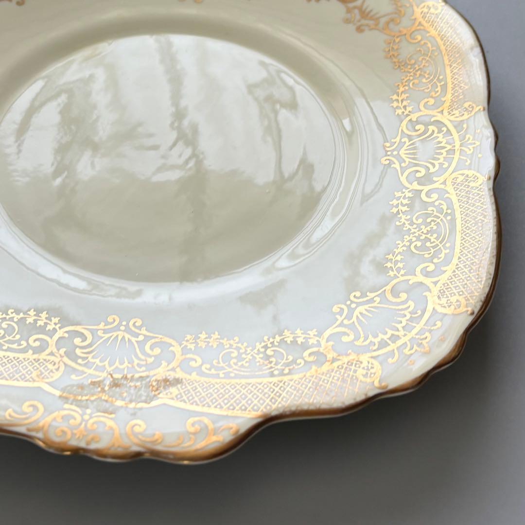 英国製アンティーク　CROWN STAFFORDSHIRE　金彩　取手付プレート