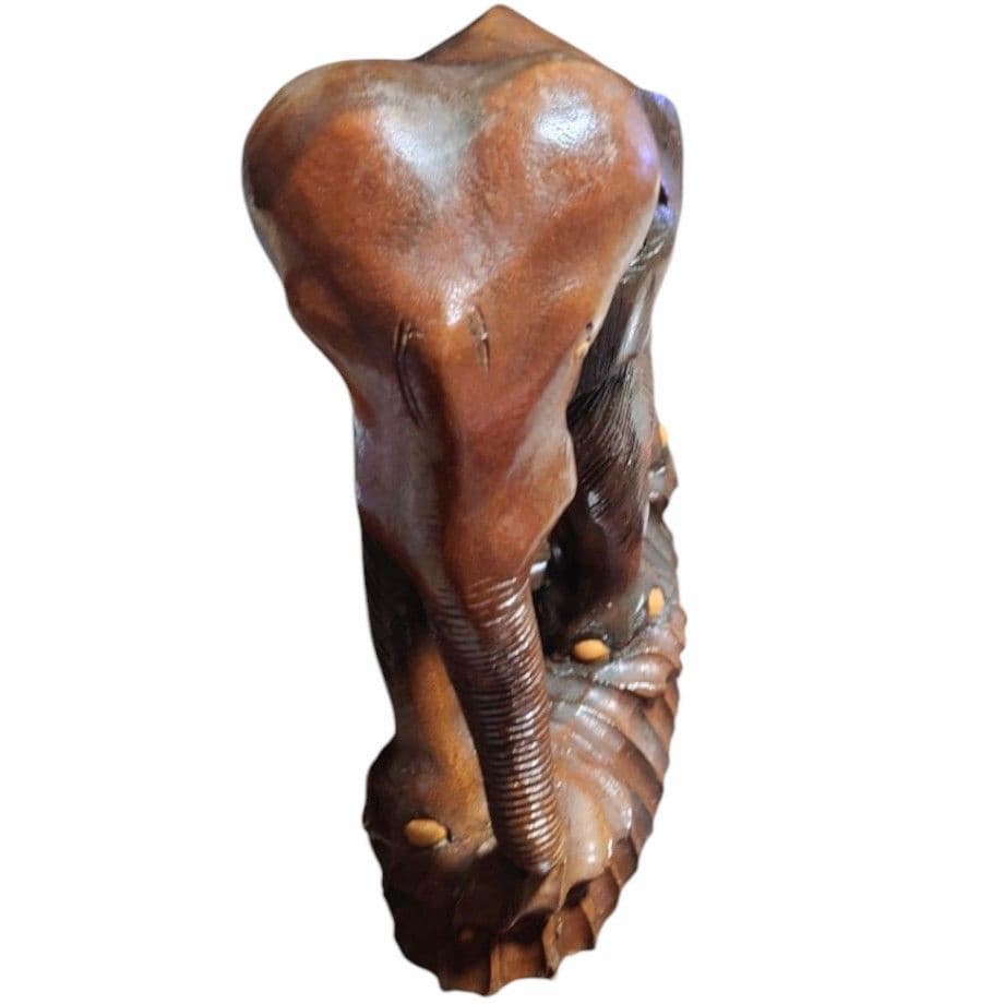 大型 木彫り 象 置物 無垢材 彫刻 約30cm 一木彫り風 インテリア