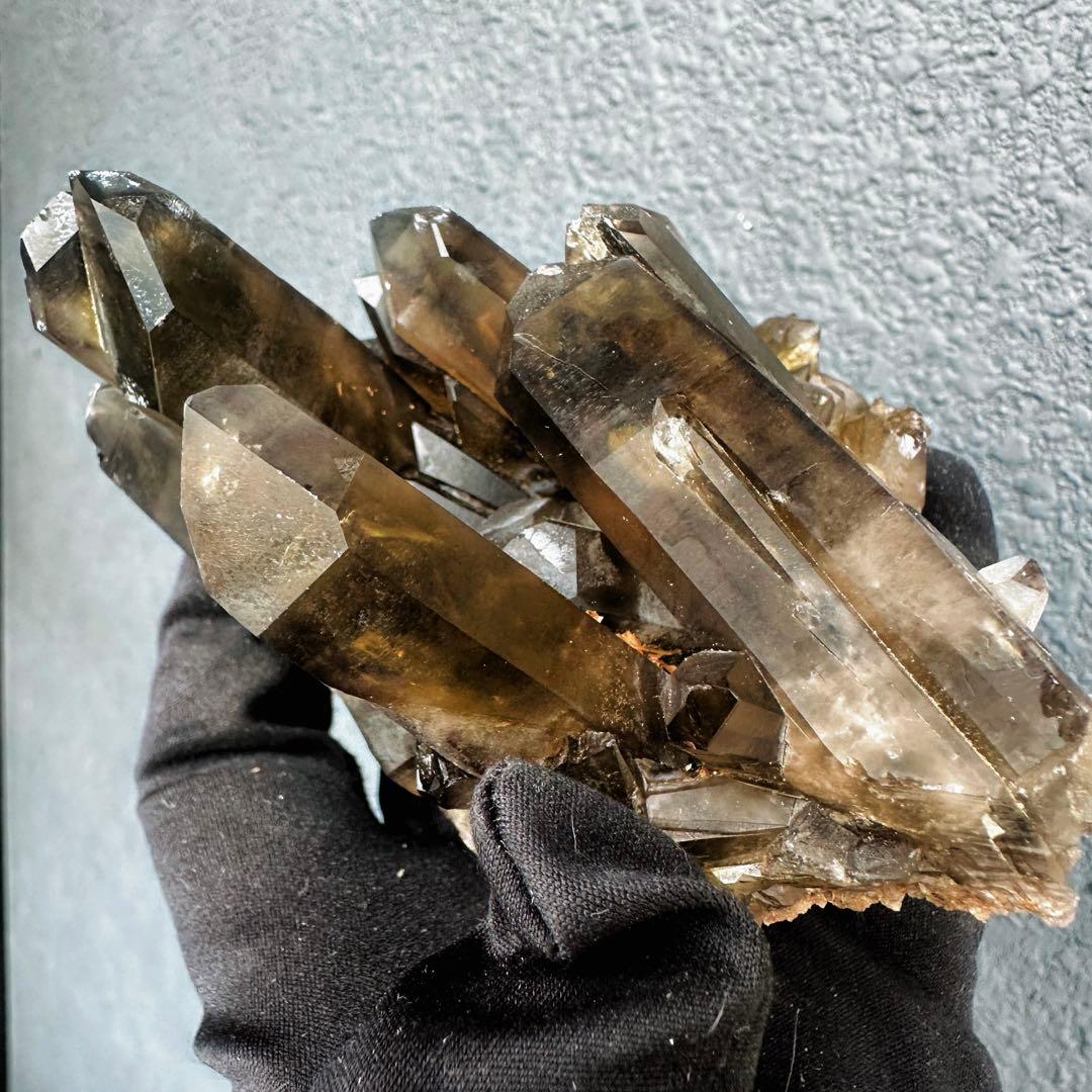 【金運· 魔除 ·浄化】煙水晶スモーキークォーツ 水晶クラスター 原石A1597