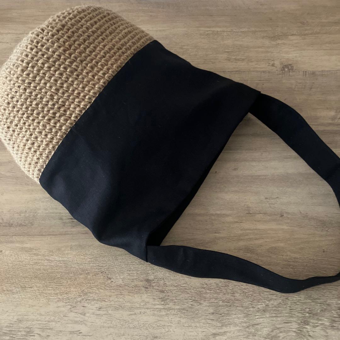 蒼い月さま専用◎ブラックリネンの麻紐バッグ、チューリップ柄の丸底巾着バッグ