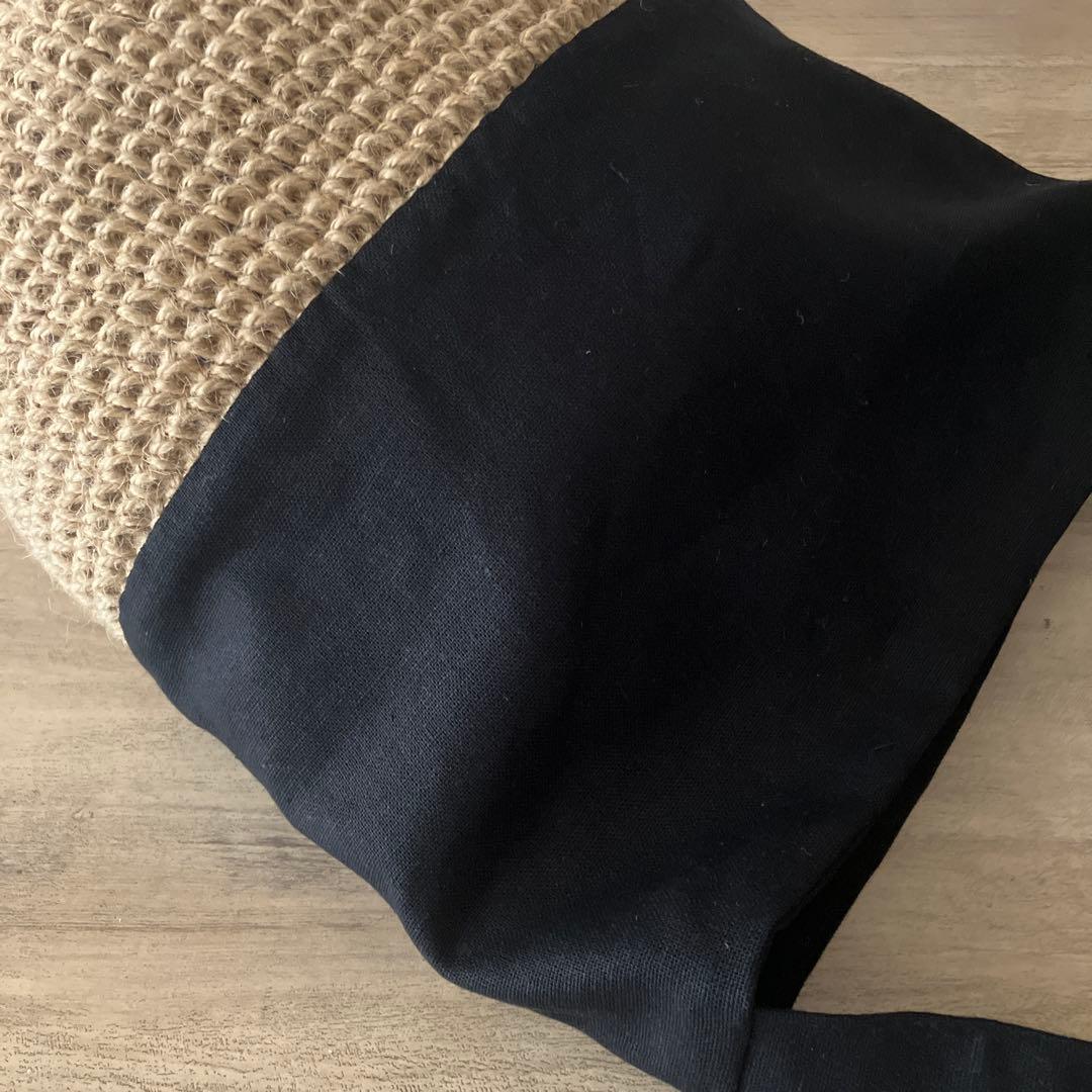 蒼い月さま専用◎ブラックリネンの麻紐バッグ、チューリップ柄の丸底巾着バッグ