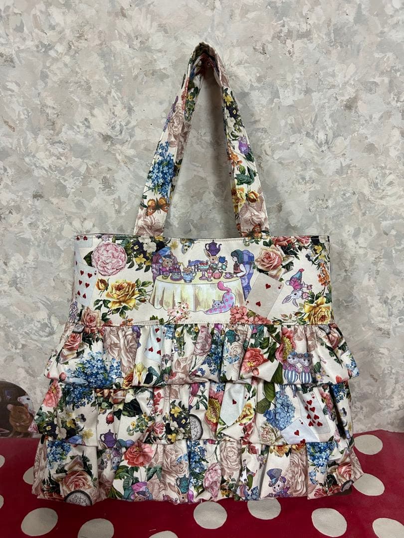 ゆみ吉ハンドメイド　フリルバッグ　ジョリーフルール Alice ベージュ