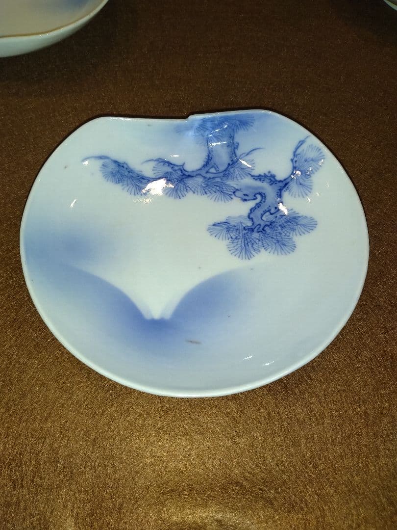 染付　変形皿　富士山と松　 5枚セット