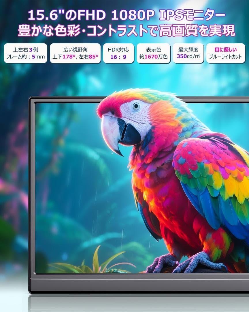 モバイルモニター 15.6インチ 1920*1080 フルHD キックスタンド型
