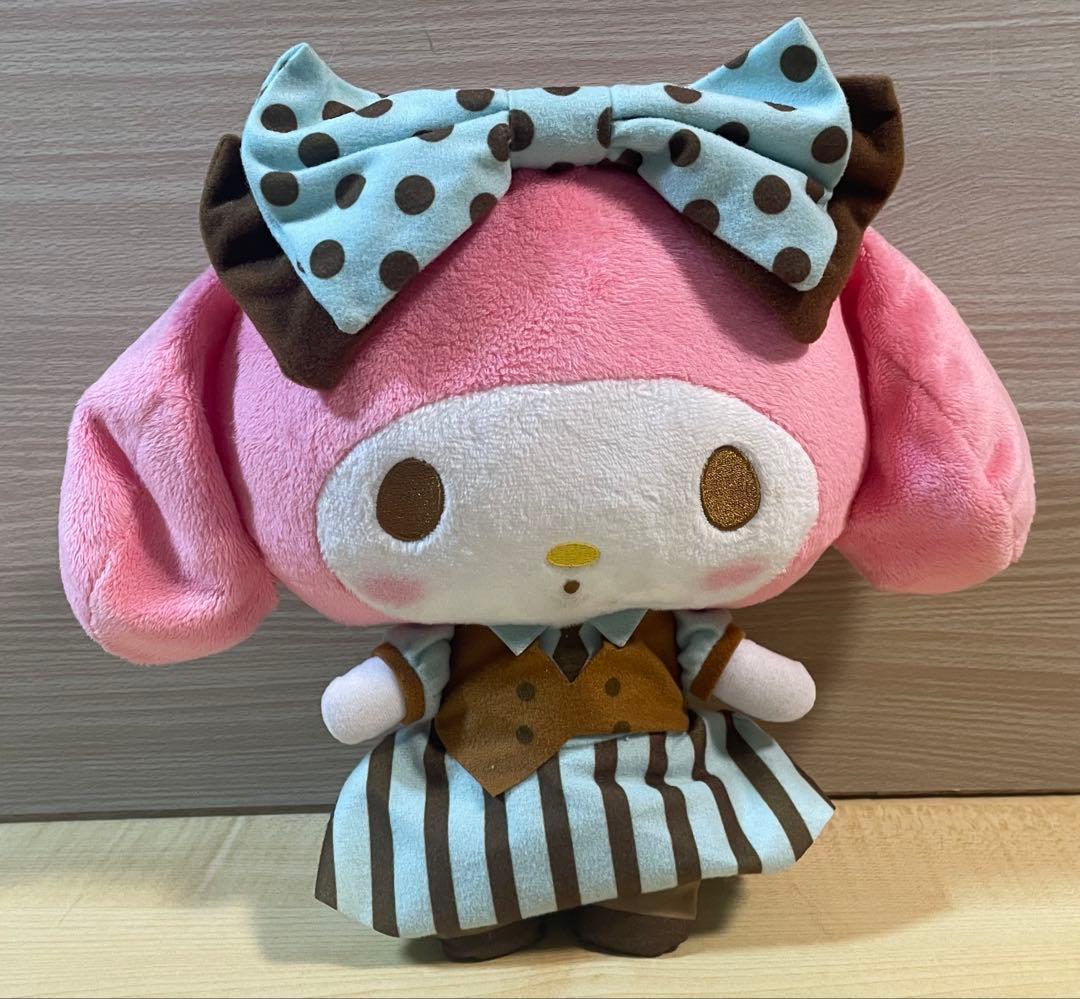 テメ上　マイメロディ ピンク赤バット付きウサギ耳赤い毛糸ドレスぬいぐるみ
