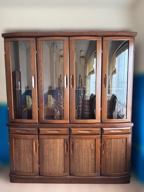 【美品】【送料込88,800円】幅164cm 大型 木製キャビネット ガラス扉