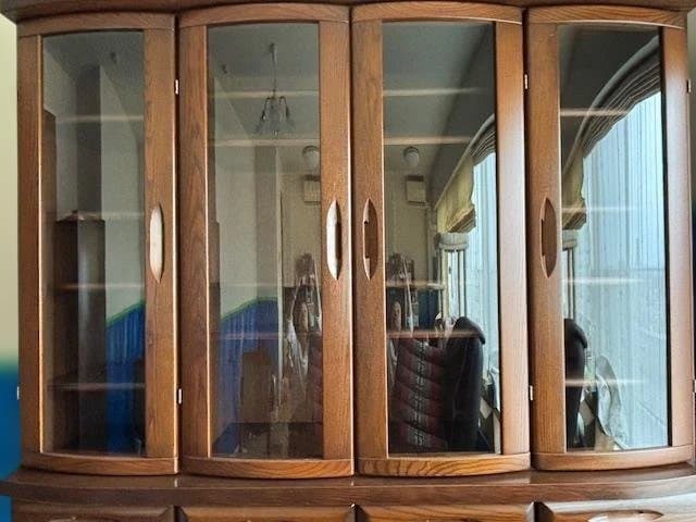 【美品】【送料込88,800円】幅164cm 大型 木製キャビネット ガラス扉