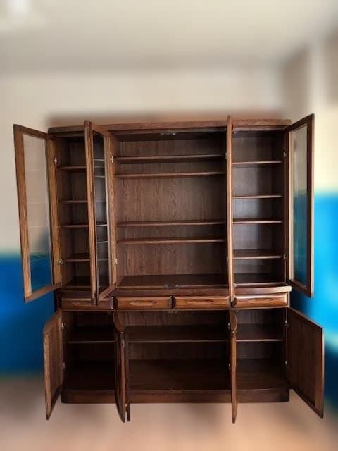 【美品】【送料込88,800円】幅164cm 大型 木製キャビネット ガラス扉