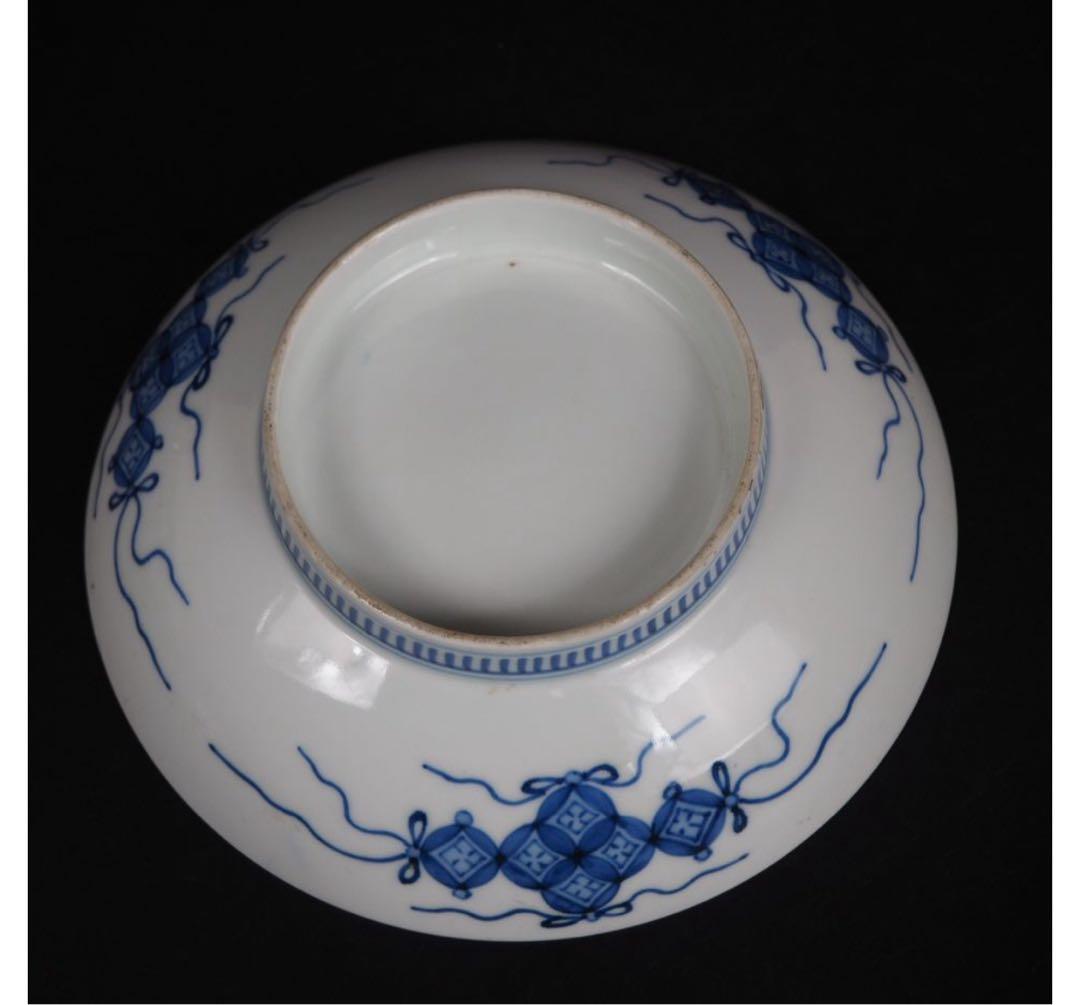 送料無料　江戸時代　鍋島焼　染付牡丹文皿　櫛高台 径20cm