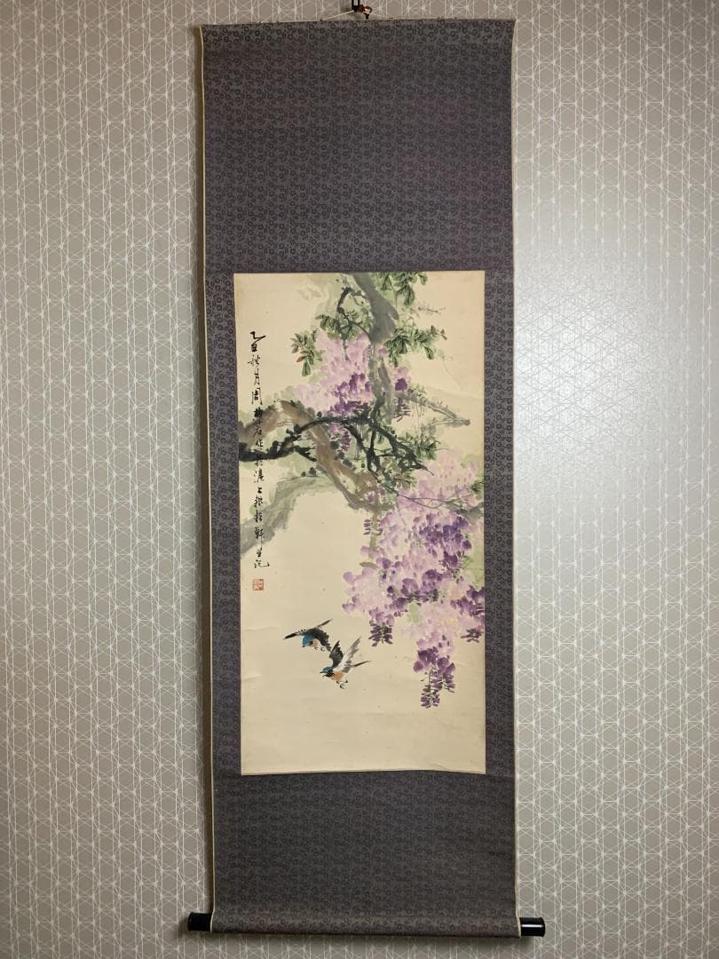周梅若 花鳥図 紙本 掛軸 中国画 579