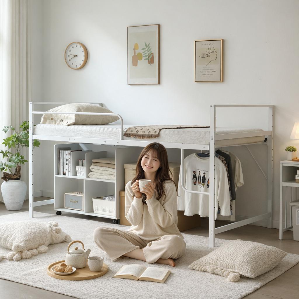 限定！【高さ110cm】ロフトベッド収納 北欧風 大人 一人暮らし　WHITE