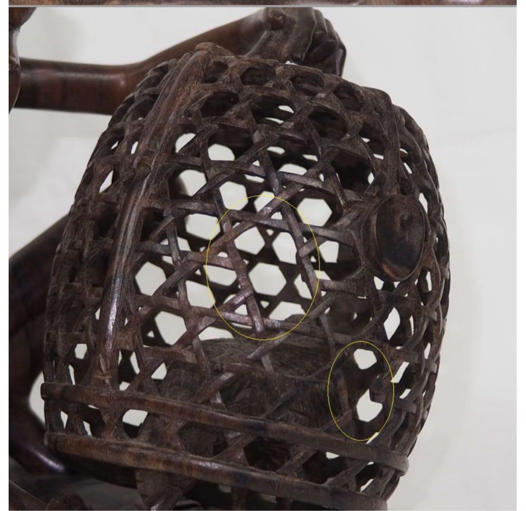 送料無料　黒檀一木彫　透かし彫り置物　高さ約 22ｃｍ