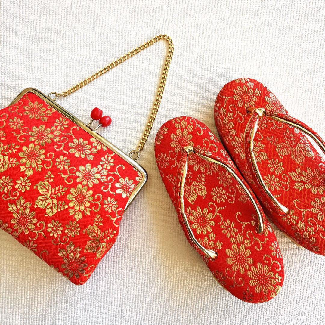 セット　七五三７歳女の子　着物＆帯＆簡単半衿＆小物　豪華刺繍　みかん色金銀刺繍桜