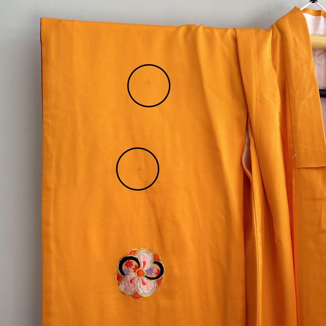 セット　七五三７歳女の子　着物＆帯＆簡単半衿＆小物　豪華刺繍　みかん色金銀刺繍桜