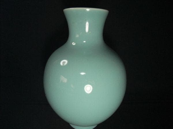 陶器製花瓶 青磁 花瓶 京焼の名陶「森野嘉光」作 京焼 清水焼 共箱