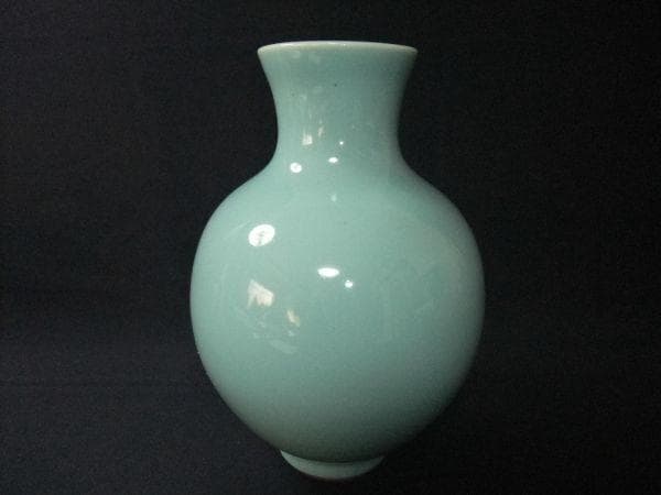 陶器製花瓶 青磁 花瓶 京焼の名陶「森野嘉光」作 京焼 清水焼 共箱