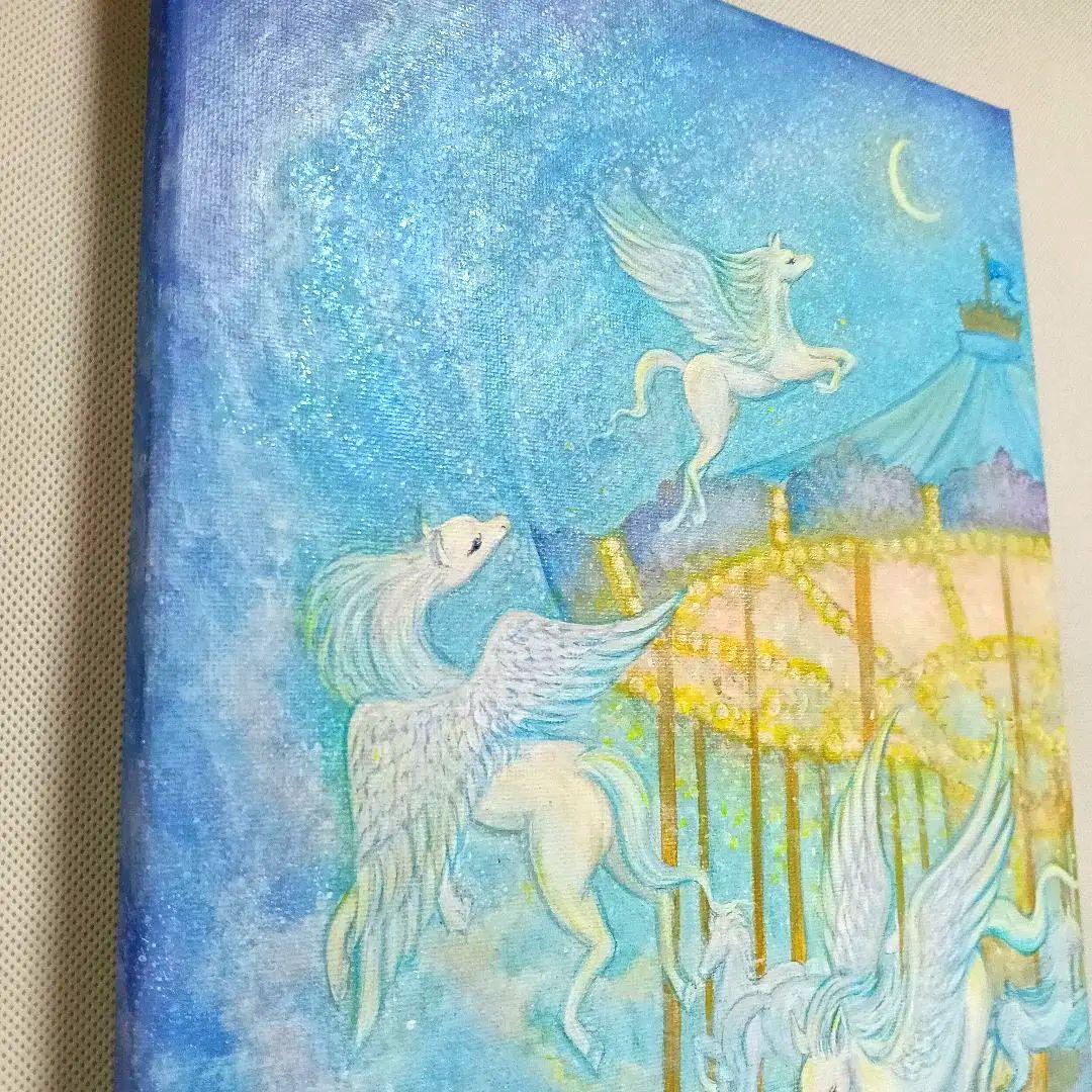 No.521 F4キャンバス アクリル画 原画 天馬 開運絵画 ペガサス