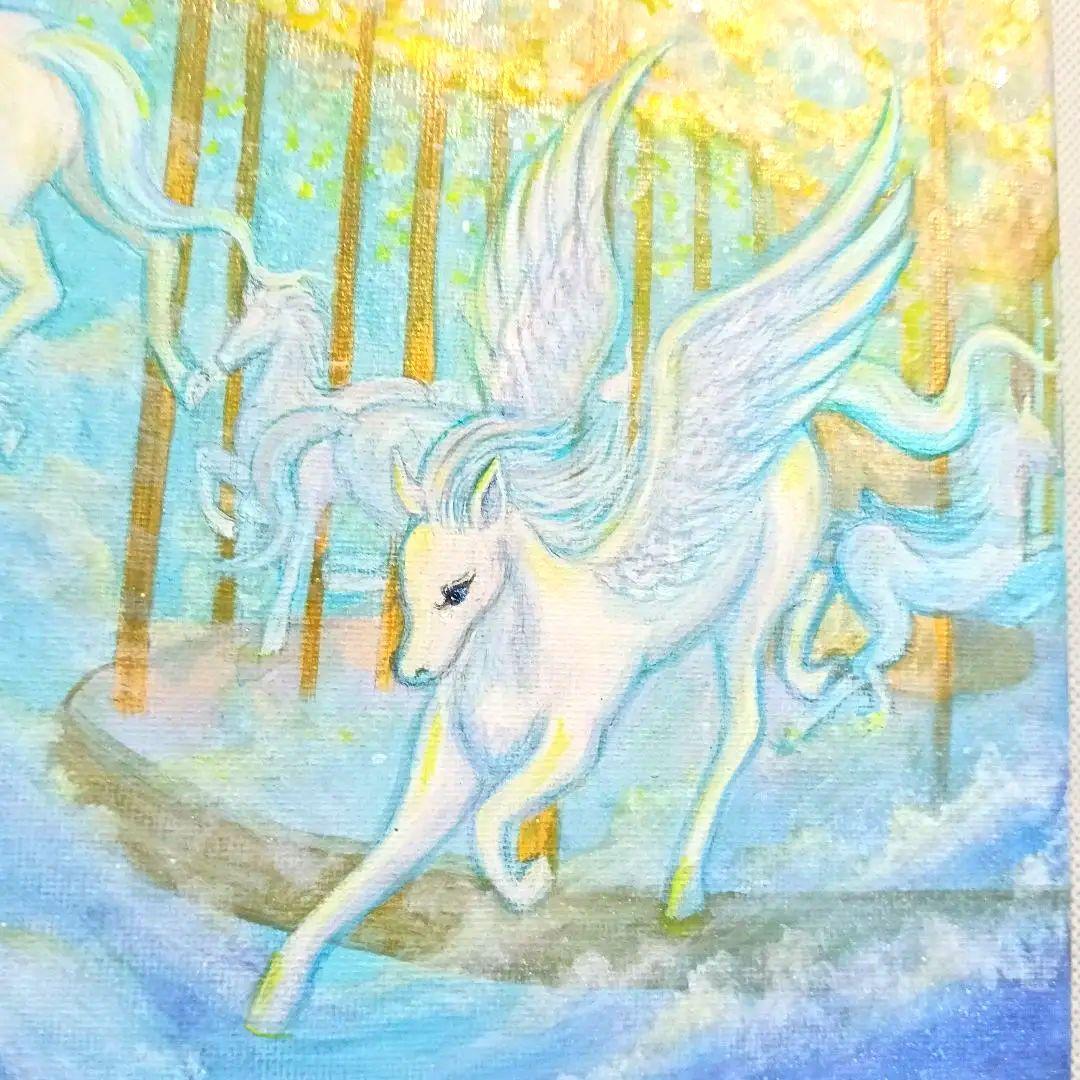No.521 F4キャンバス アクリル画 原画 天馬 開運絵画 ペガサス