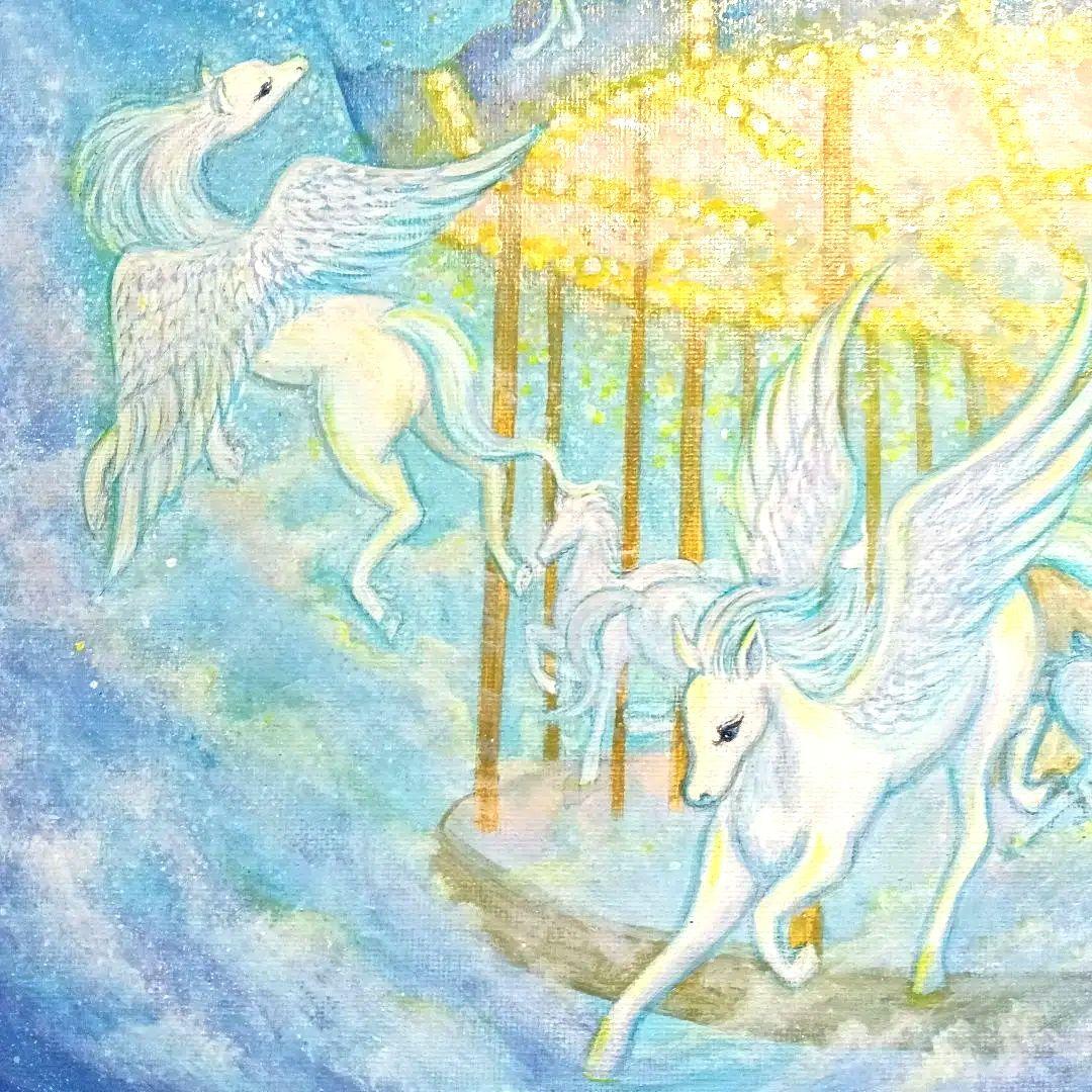 No.521 F4キャンバス アクリル画 原画 天馬 開運絵画 ペガサス