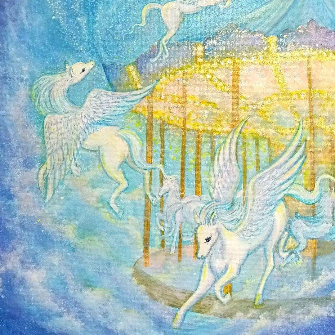 No.521 F4キャンバス アクリル画 原画 天馬 開運絵画 ペガサス