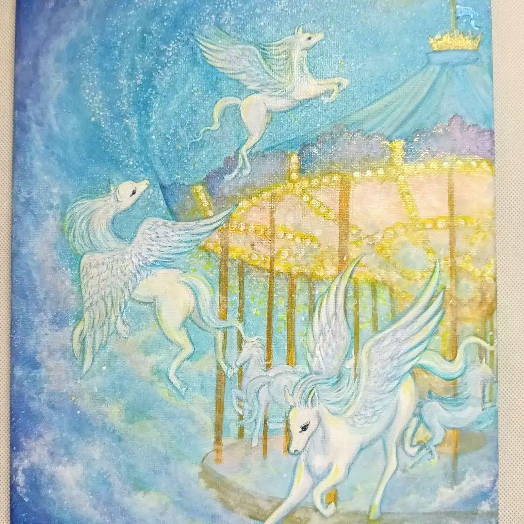 No.521 F4キャンバス アクリル画 原画 天馬 開運絵画 ペガサス