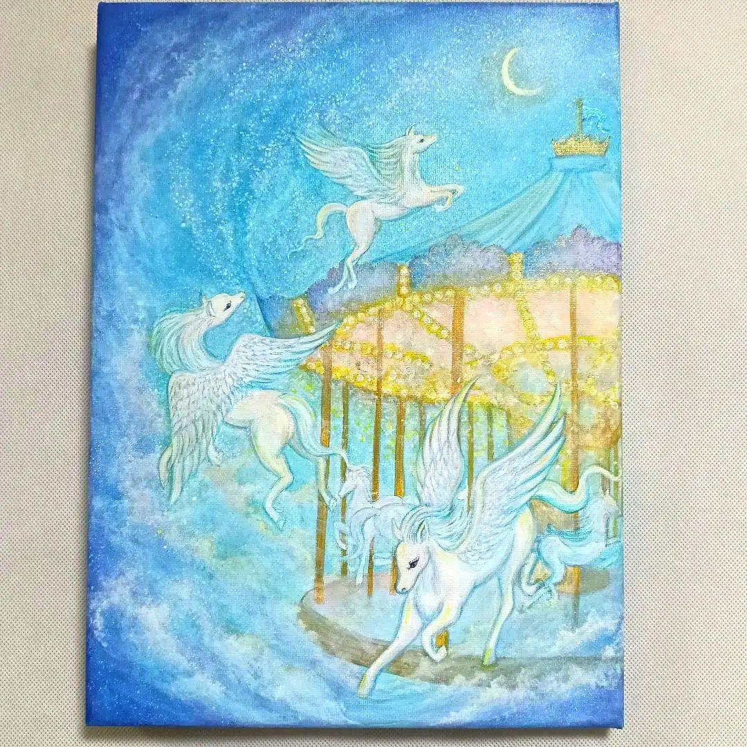 No.521 F4キャンバス アクリル画 原画 天馬 開運絵画 ペガサス