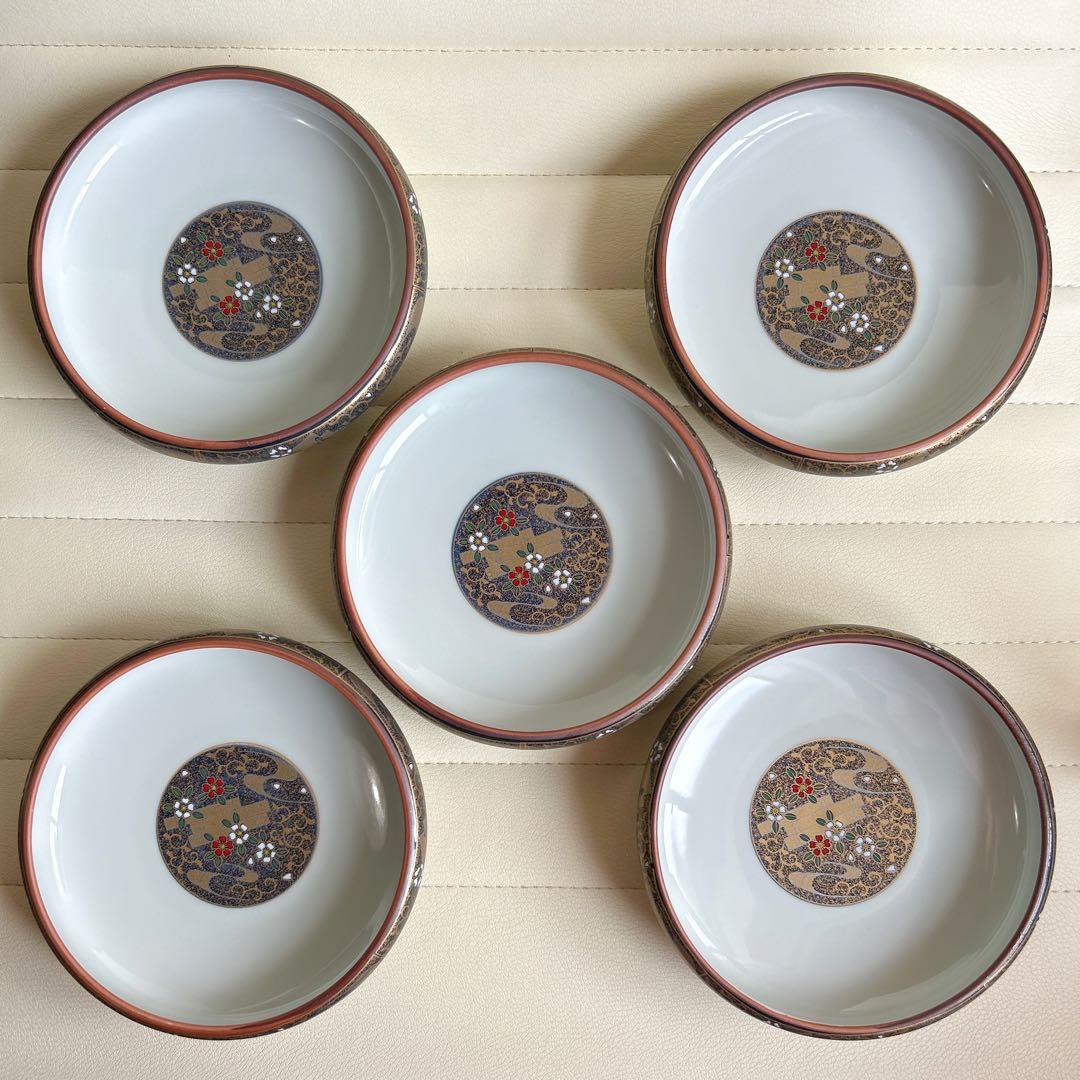 有田焼　徳三郎窯　金彩　深皿揃　５枚セット　鉄鉢　中皿　和皿　中鉢　金襴手　色絵