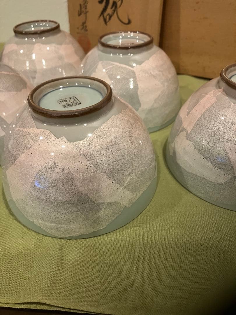 九谷焼 博峰作 銀彩 飯茶碗 5客セット 共箱入 夫婦茶碗