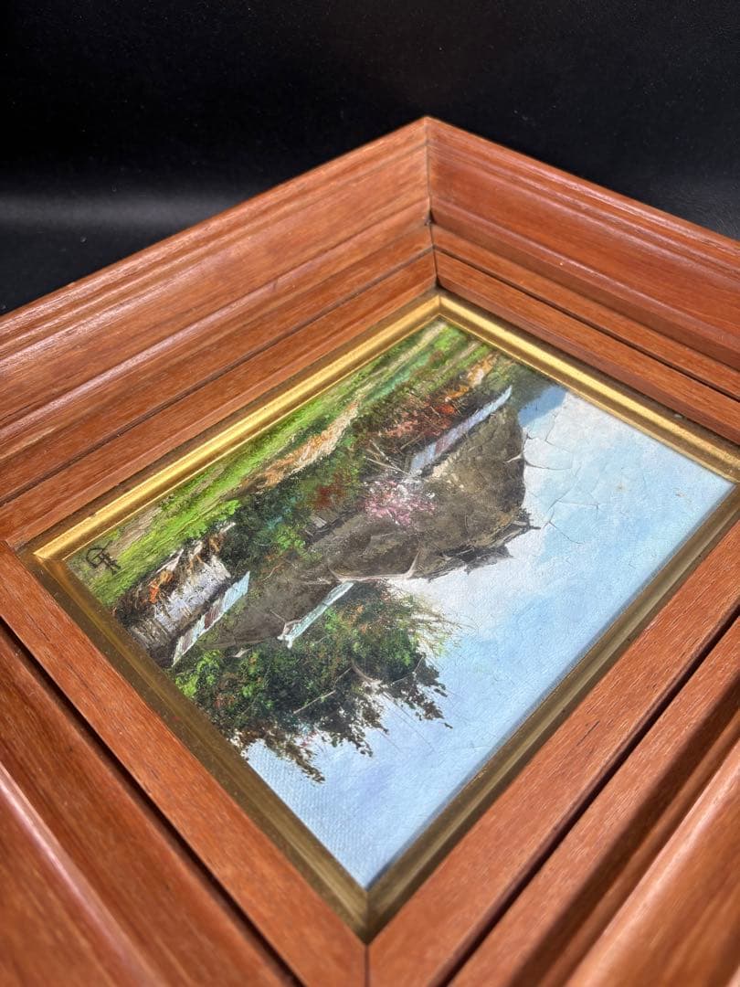 C082 林喜市郎 油彩画『早春』 サイン・裏書き有