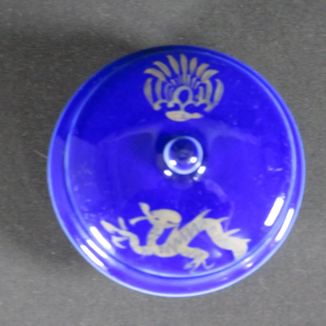 蓋物 3客 瑠璃釉 珍味入れ 銀 銘 龍 鳳凰 明治 大正 昭和初期