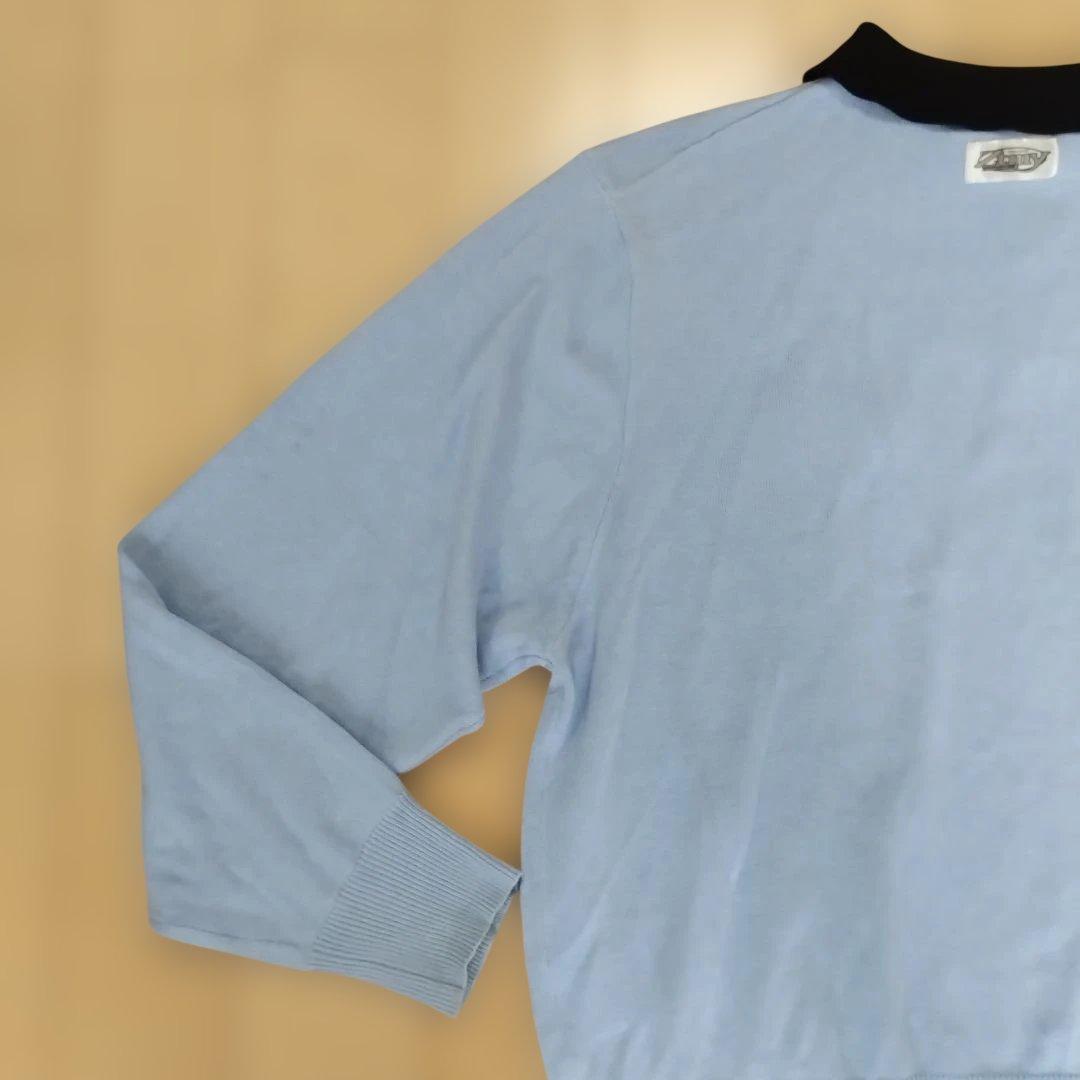 【ずっと真夜中でいいのに。】長袖ニットポロシャツ/ライトブルー