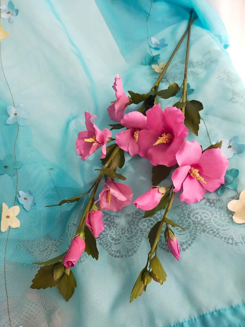 クレイフラワー【芙蓉２本】パンフラワー