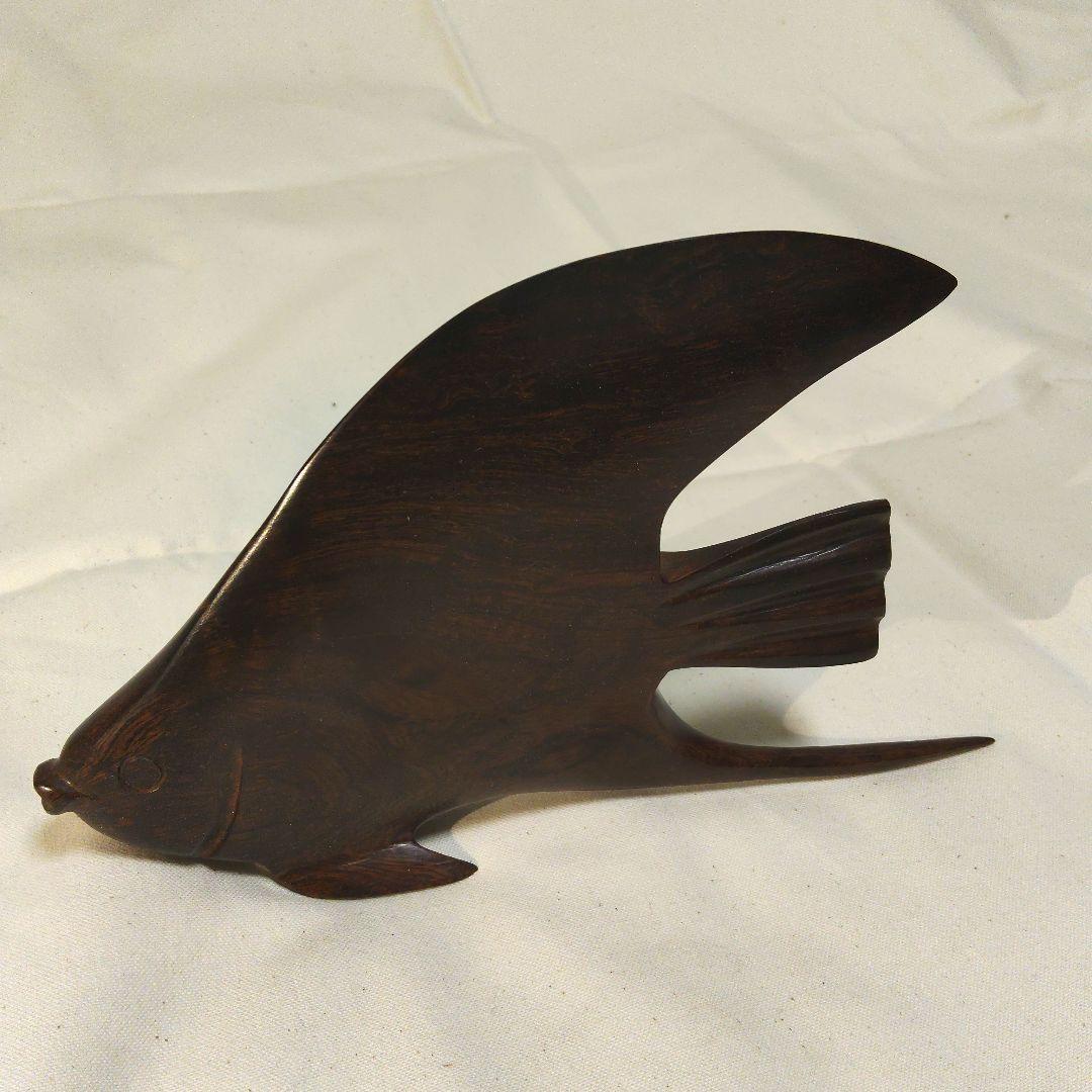 天然木 木彫 エンゼルフィッシュ 約23cmx約13cm 美品