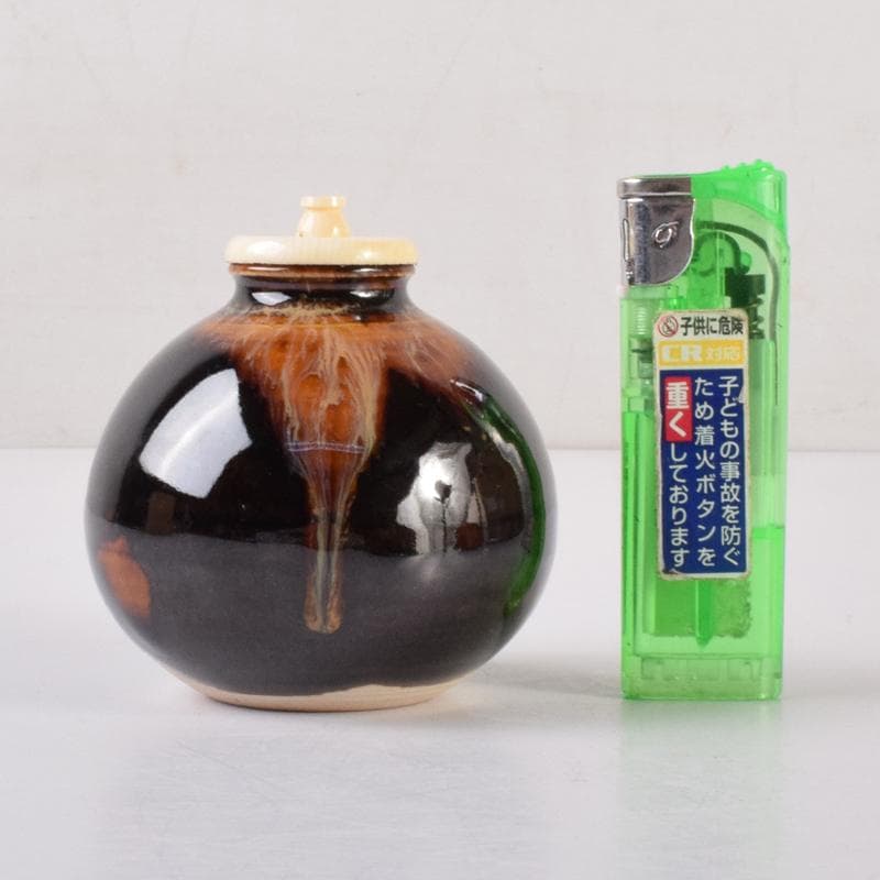 茶道具　京焼　清水焼　桶谷定一作　茄子茶入　仕覆付　共箱　V　7123